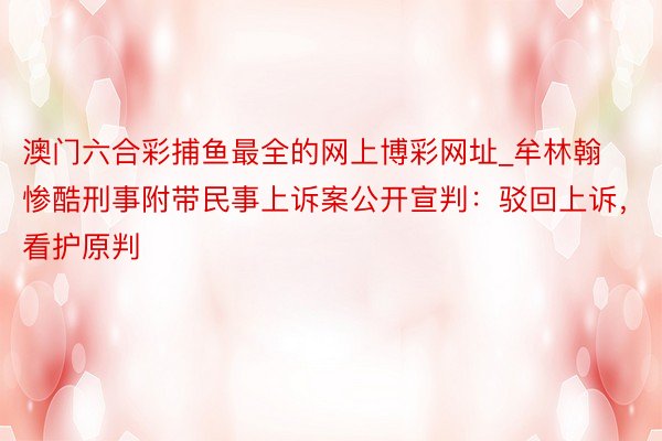 澳门六合彩捕鱼最全的网上博彩网址_牟林翰惨酷刑事附带民事上诉案公开宣判：驳回上诉，看护原判