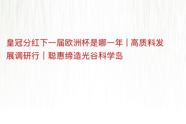 皇冠分红下一届欧洲杯是哪一年 | 高质料发展调研行｜聪惠缔造光谷科学岛