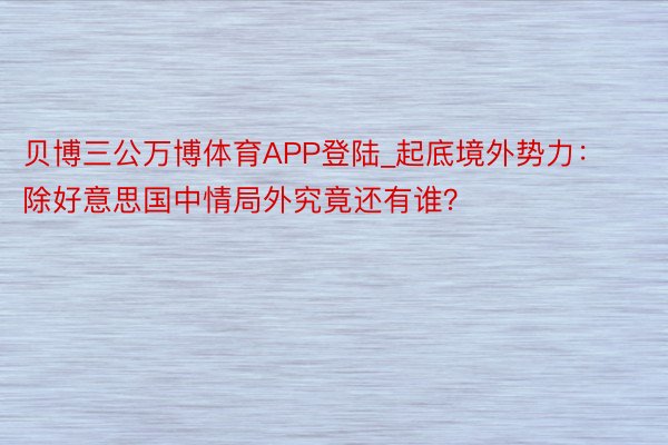 贝博三公万博体育APP登陆_起底境外势力：除好意思国中情局外究竟还有谁？