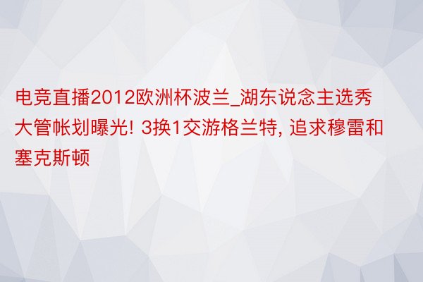 电竞直播2012欧洲杯波兰_湖东说念主选秀大管帐划曝光! 3换1交游格兰特, 追求穆雷和塞克斯顿