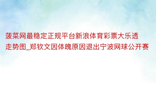 菠菜网最稳定正规平台新浪体育彩票大乐透走势图_郑钦文因体魄原因退出宁波网球公开赛