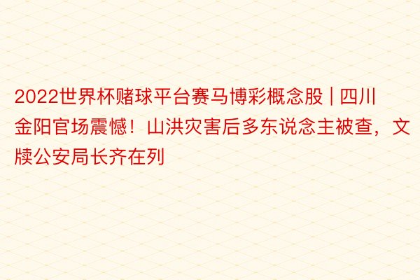 2022世界杯赌球平台赛马博彩概念股 | 四川金阳官场震憾！山洪灾害后多东说念主被查，文牍公安局长齐在列